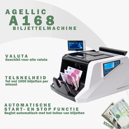Geldtelmachine – Biljettelmachine – Biljettenteller – Geldteller – Bankbiljettenteller – 4-Voudige Valsgelddetectie – Tot 1000 Biljetten Per Minuut
