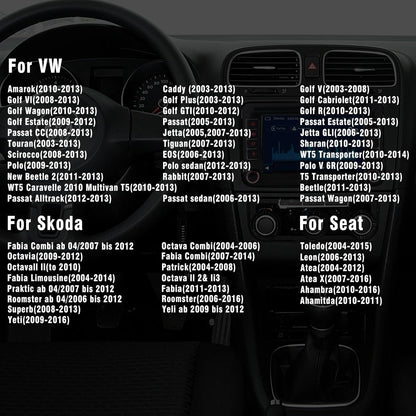 Autoradio stereo voor VW Seat Golf Passat Jetta Beetle EOS met touchscreen Bluetooth FM achteruitrijcamera, Linux System, Double Din Auto Stereo met Wireless Carplay/Android Auto