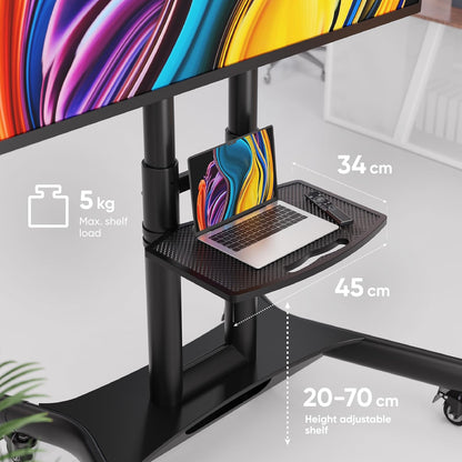 ONKRON Mobiele TV Standaard op Wielen voor 40-70 Inch Scherm, TV Beugel Wagen tot 45,5 kg - TV Meubel Verrijdbaar VESA 100x100-600x400 mm/Vloerstandaard Televisie Hoogte Verstelbare TS1551-B Zwart