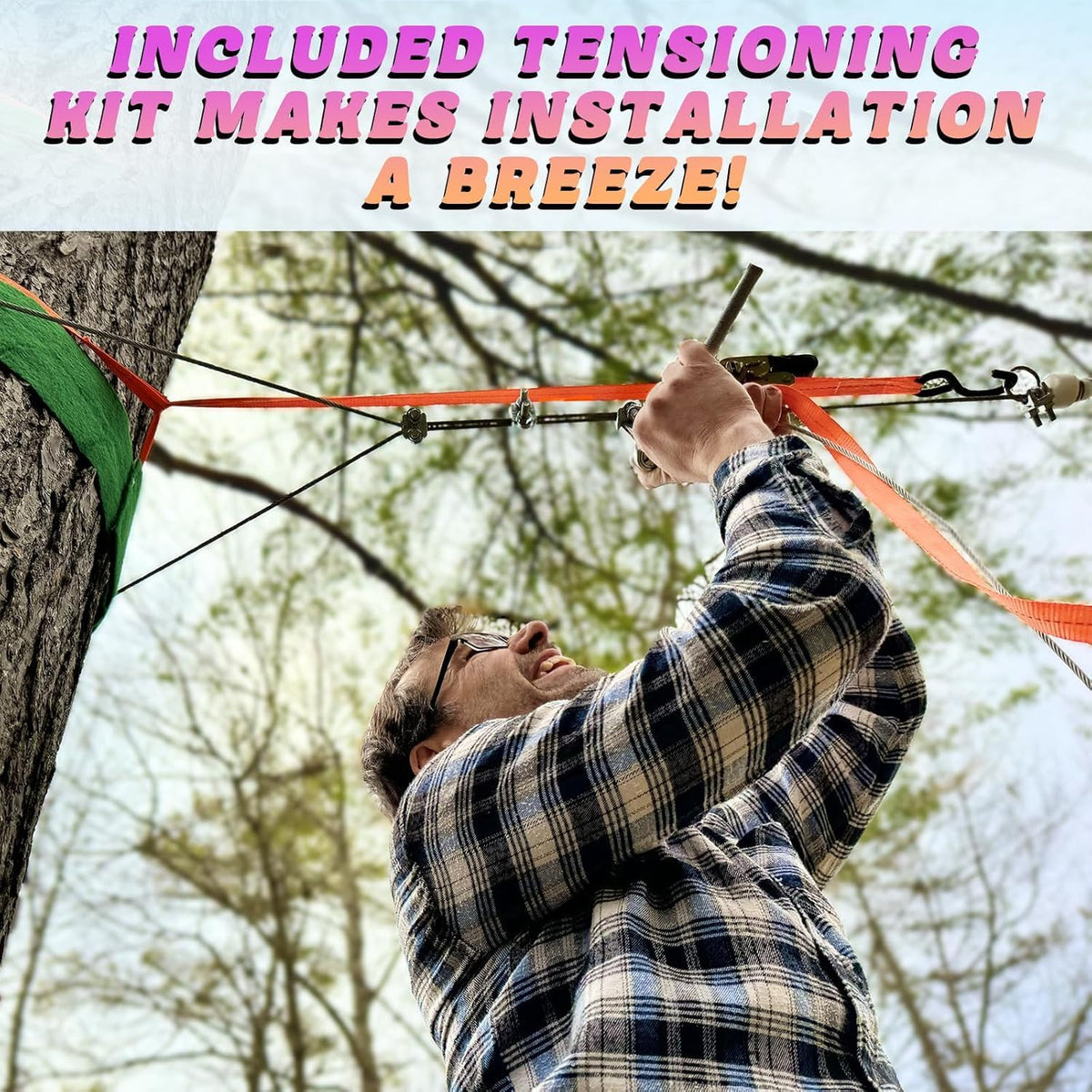 CTSC Touwset tuinspeelgoed voor gezinnen, kabel voor kinderen, outdoor, 25 m, met veerrem, roestvrij staal, trolleyriem, veiligheidsgordel, plezier, kleurrijk