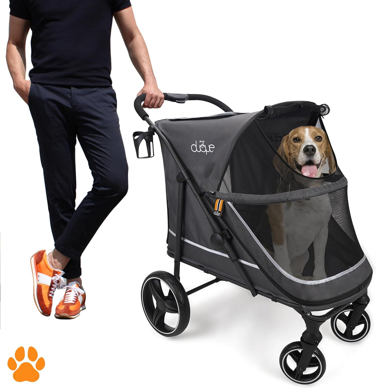 Huisdier wandelwagen CHAMP - XL grote hondenbuggy, huisdierbuggy, ruim, reiswagen huisdier, huisdierkinderwagen, inklapbaar, incl. regenhoes, bekerhouder, opslag, max. belasting 50kg, grijs