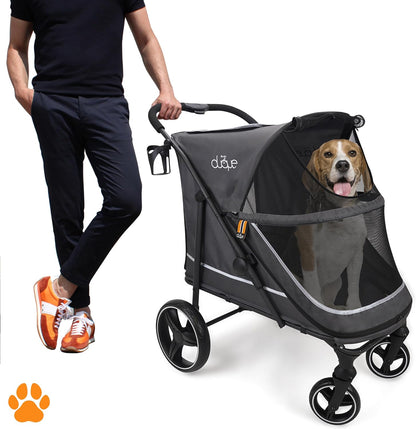 Huisdier wandelwagen CHAMP - XL grote hondenbuggy, huisdierbuggy, ruim, reiswagen huisdier, huisdierkinderwagen, inklapbaar, incl. regenhoes, bekerhouder, opslag, max. belasting 50kg, grijs