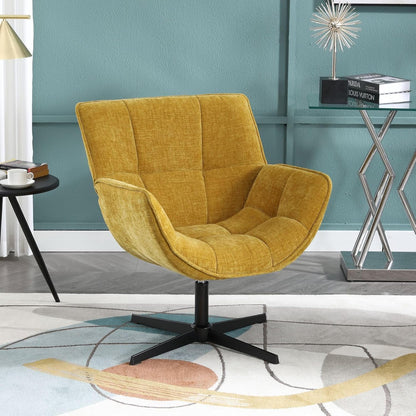 Draaifauteuil – Fauteuil – Lounge Stoel – Accentstoel – Zithoek Stoel – Gele Chenille Bekleding – 360° Draaifunctie – Compact Formaat