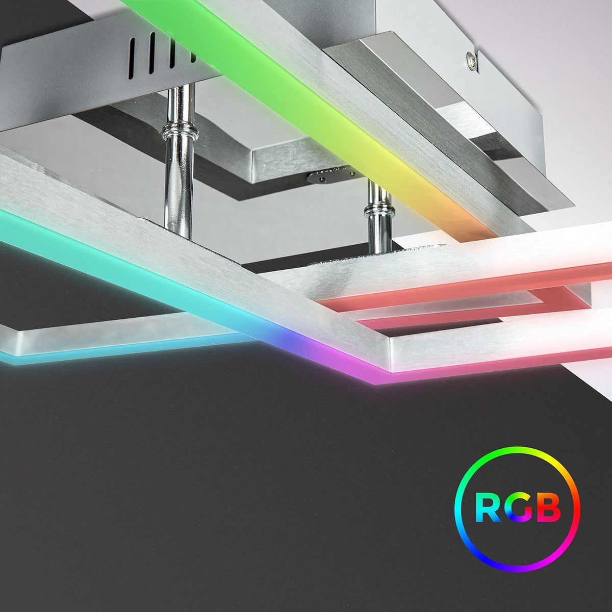 B.K.Licht I LED Frame lamp I dimbare Smart Plafondlamp I WiFi I plafoniere met App en afstandsbediening I CCT en RGB I dimbaar I 48 Watt I 4800 lumen I Chroom-Aluminium I plafondlampen I plafonniere