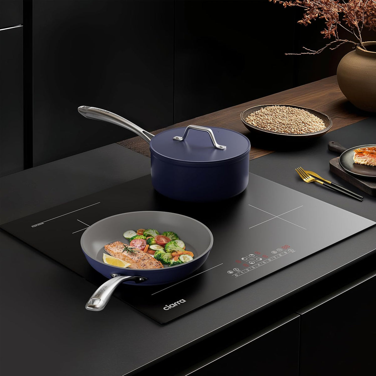 CIARRA CBBIH4BF Inductiekookplaat, 4 geïntegreerde kookplaten, 7200 W, met Flex-functie, boost-functie, inductie, touch-bediening, verschuifbaar, 9 standen, zwart