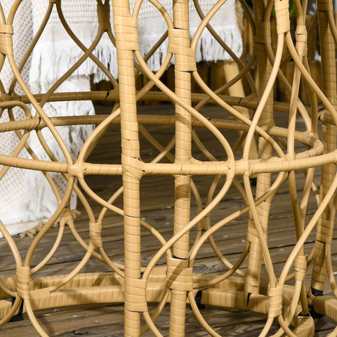 Tuintafel - Tuintafel Rond - Bijzettafeltje - Set van 2 - Rattenbijzettafel - Bistrotafel, Salontafel - met Glazen Tafelblad - Boho-Stijl - voor Terras - Tuin - Φ55 x 51 cm & Φ43 x 47 cm - Khaki/Zwart