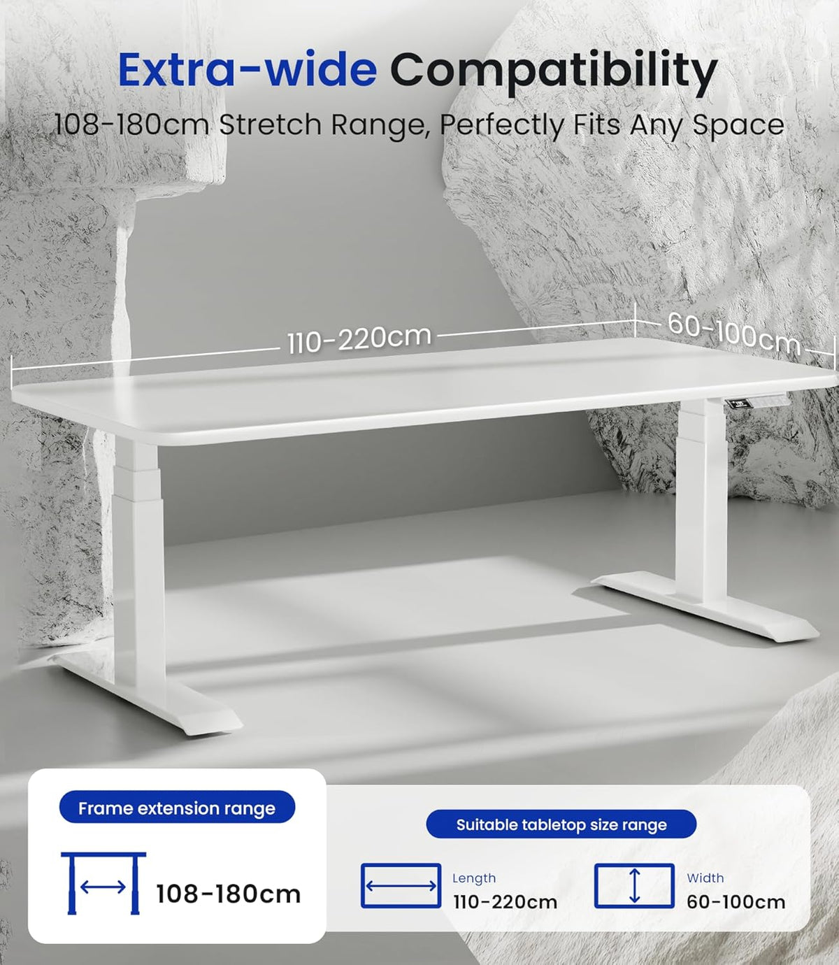 MAIDeSITe T2 Pro Max Electric Height Adjustable Desk Frame, 135 cm Height Adjustable Table Frame, Double Motor, Load Capacity 180 kg, with Piano Master Control System and - QUORE