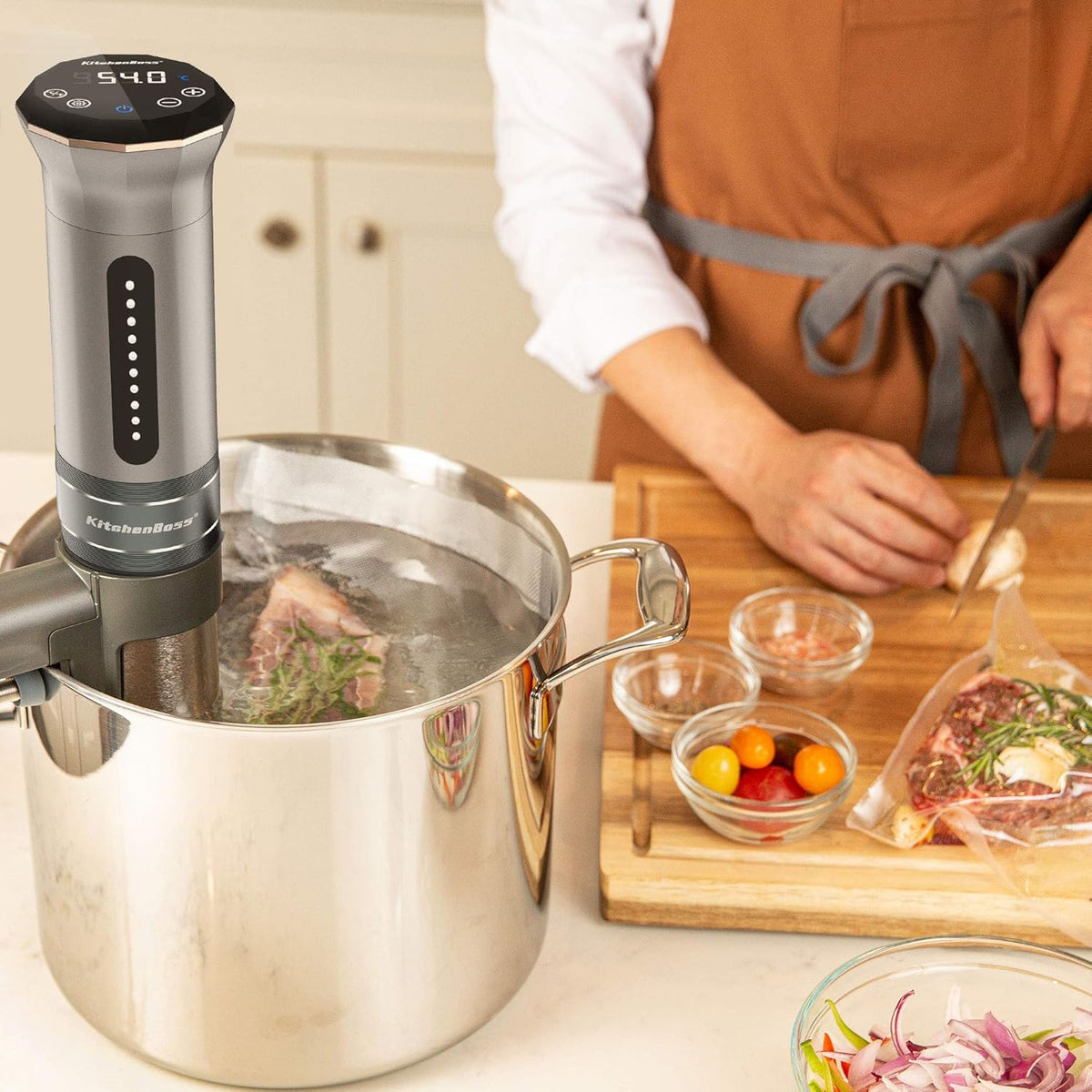 KitchenBoss Sous Vide Roner Kitchen met lage temperatuur slow cooker professionele thermocirculator IPX7 waterdicht, timer met touchscreen, zilver