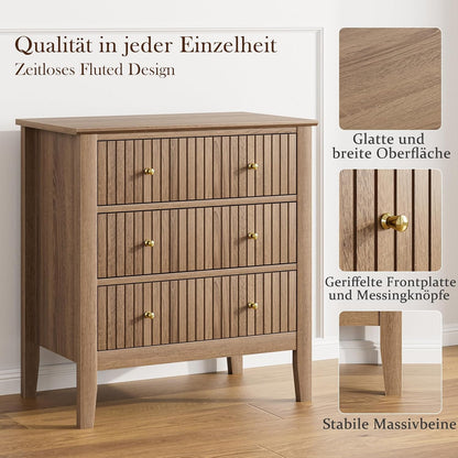 Nachtkastje, nachtkastje met 3 laden, nachtkastjes voor slaapkamer, woonkamer, perzikhout