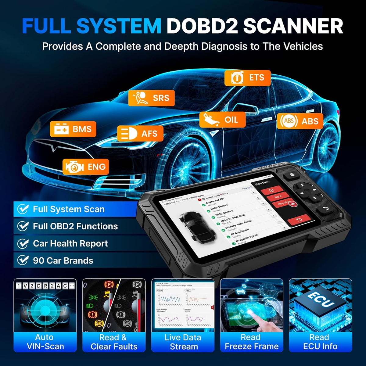 OBD2 Scanner, KINGBOLEN S6 Elite Volledig Systeem Auto Diagnostisch Gereedschap met 15 Reset Diensten, FCA AutoAuth, Can FD Protocol, Bidirectionele Scan Tool Levenslang Gratis Update