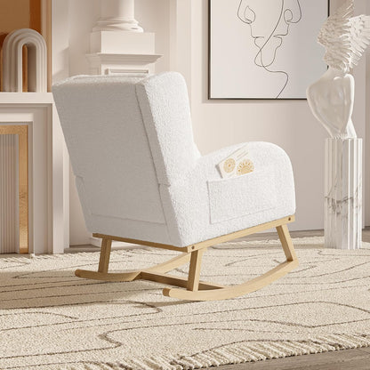 Schommelstoel – Relaxstoel – Hangstoel – Schommelzetel – Loungestoel – Teddy Fluweel Bekleding – Ergonomisch Lendenkussen