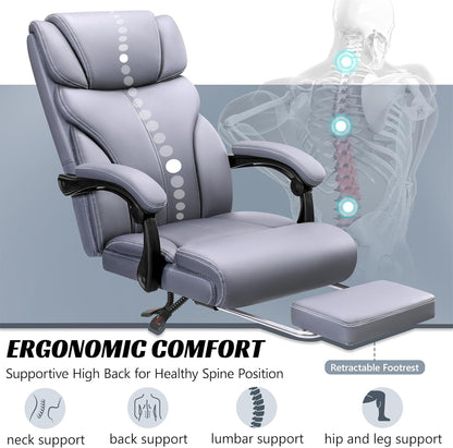 Ergonomische Bureaustoel – Bureaustoel Leder – Kantoorstoel Draaibaar – Executive Bureaustoel – Bureaustoel Met Voetensteun – Verstelbare Hoogte 109-119 cm – Matgrijs PU-Leder