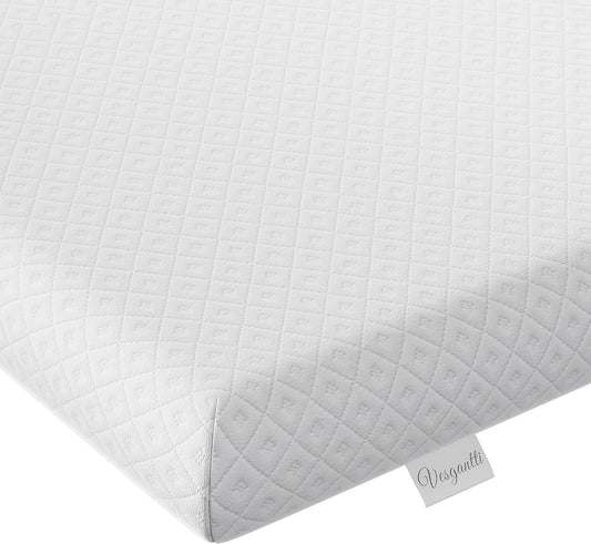 Vesgantti 4 inch traagschuim matrastopper dubbel, gel en bamboe houtskool doordrenkte bedtopper voor koelslaap en drukverlichting, met wasbare hoes - 135 x 190 x 10 cm