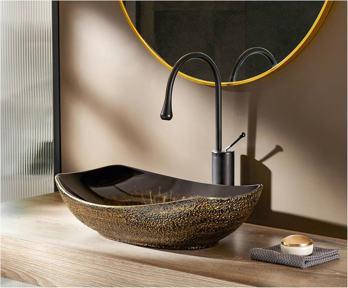 MEJE 56,5 x 40,3 cm boven aanrecht badkamer wastafel, porselein keramische vat ijdelheid gootsteen, Art Basin Vintage Gold