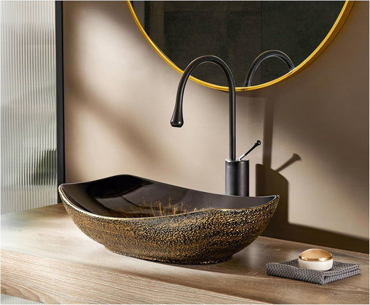 MEJE 56,5 x 40,3 cm boven aanrecht badkamer wastafel, porselein keramische vat ijdelheid gootsteen, Art Basin Vintage Gold