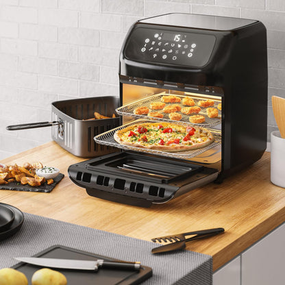 Arendo - 4-in-1 heteluchtfriteuse 12 liter – grill – droogautomaat – oven – airfryer – led-touchscreen – Easy&Clean – draaigrill zonder olie – circulatielucht – pizza kip frietjes – BPA-vrij