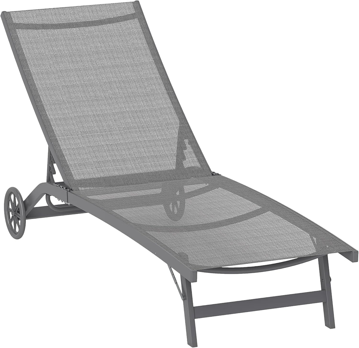 Outsunny Sonnenliege mit Rolle, Gartenliege Alu Liegestuhl mit 5-Fach verstellbare Rückenlehne, wetterfeste Campingliege, Gartenstuhl bis 150 kg load bar, für Garten Urlaub Strand Pool, Dunkelgrau - QUORE