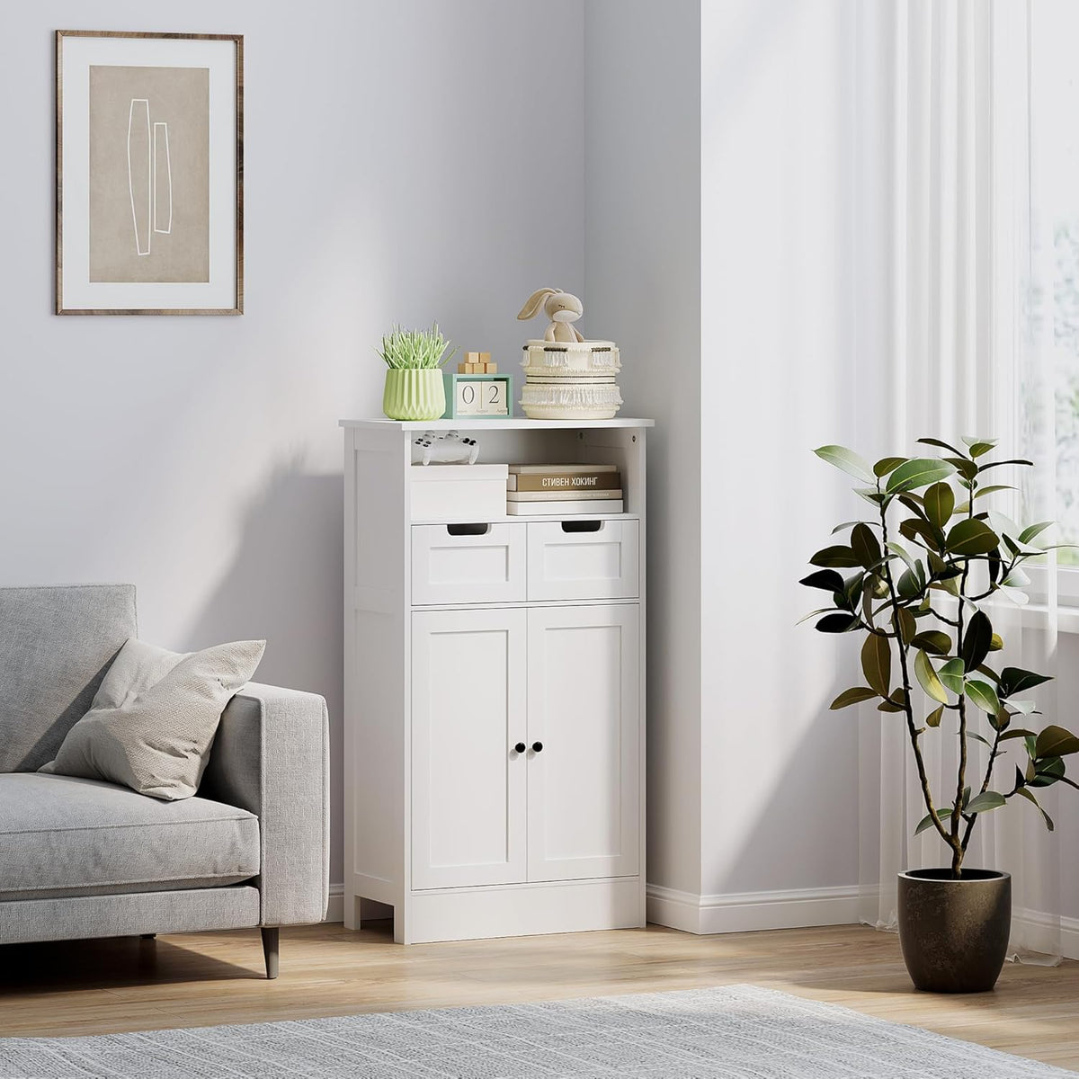 Badkamerkast – Opbergkast – Kast Met Laden – Opbergmeubel – Badkamermeubel – Verstelbare Plank – Waterbestendig MDF 60x30x109 cm Wit - QUORE