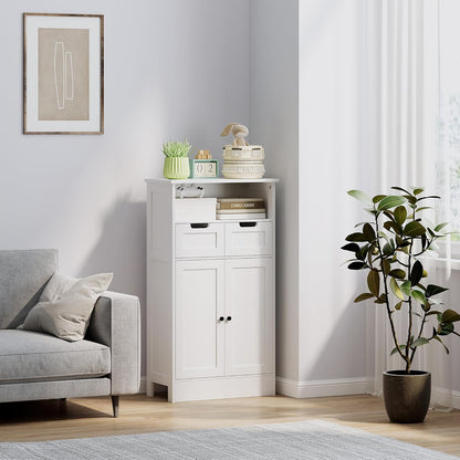 Badkamerkast – Opbergkast – Kast Met Laden – Opbergmeubel – Badkamermeubel – Verstelbare Plank – Waterbestendig MDF 60x30x109 cm Wit - QUORE