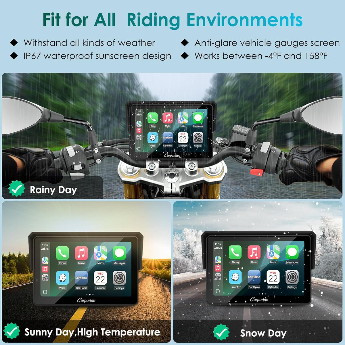 Motor GPS – Motornavigatie – Motor Navigatiesysteem – Motorfiets GPS – Motorfiets Navigatie – Draadloze CarPlay & Android Auto – 5 Inch Waterdicht Touchscreen