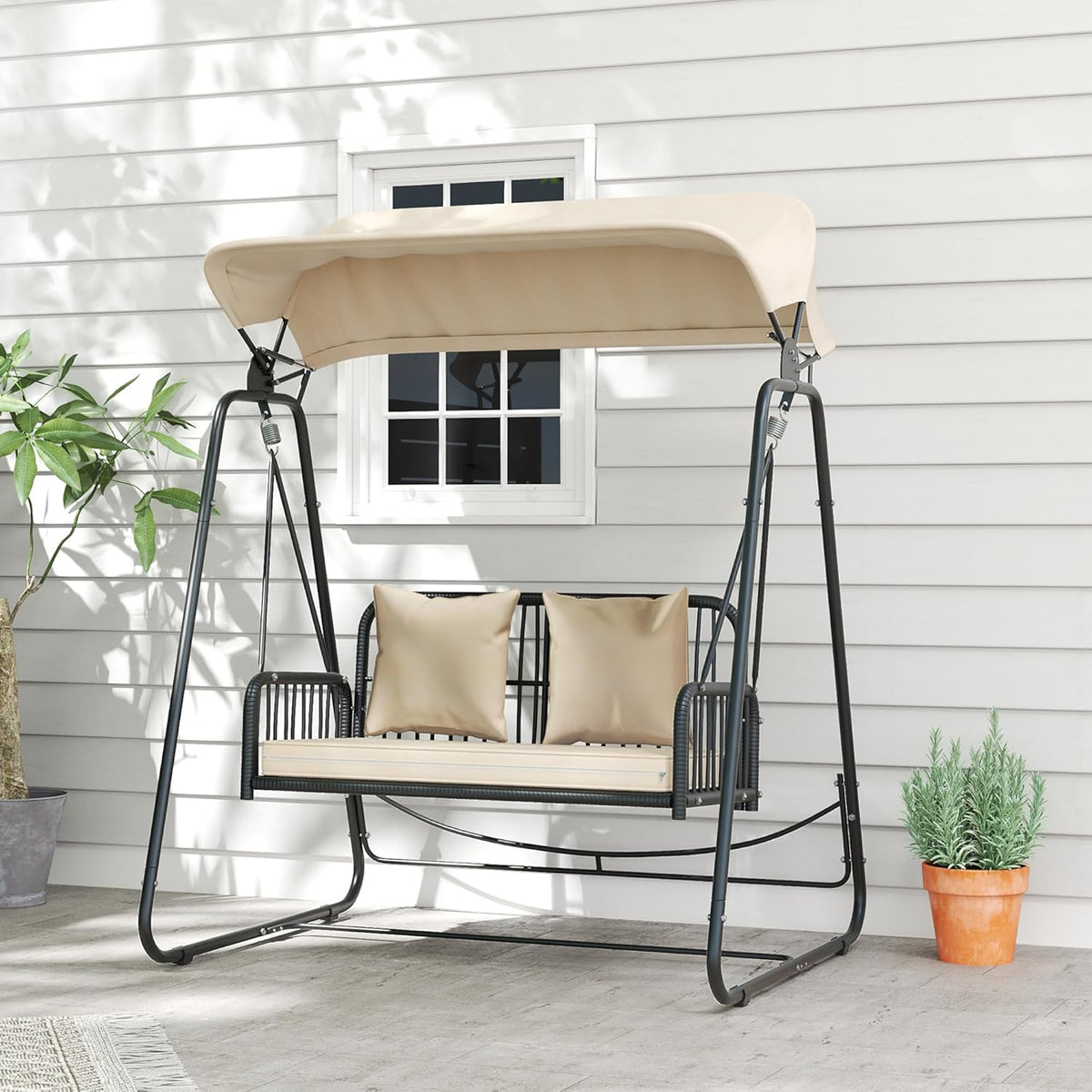 Garden Swing Rattan for 2 People, Up to 240 kg, with Canopy