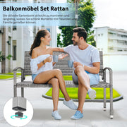 Tuinbank - Buitenbank - Terrasbank - Balkonbank - 2-zitsbank - met Staal Frame - Armsteunen - Tuinmeubelen - voor Tuin - Terras - Balkon - Polyrotan - 122 x 60 x 85 cm - Grijs