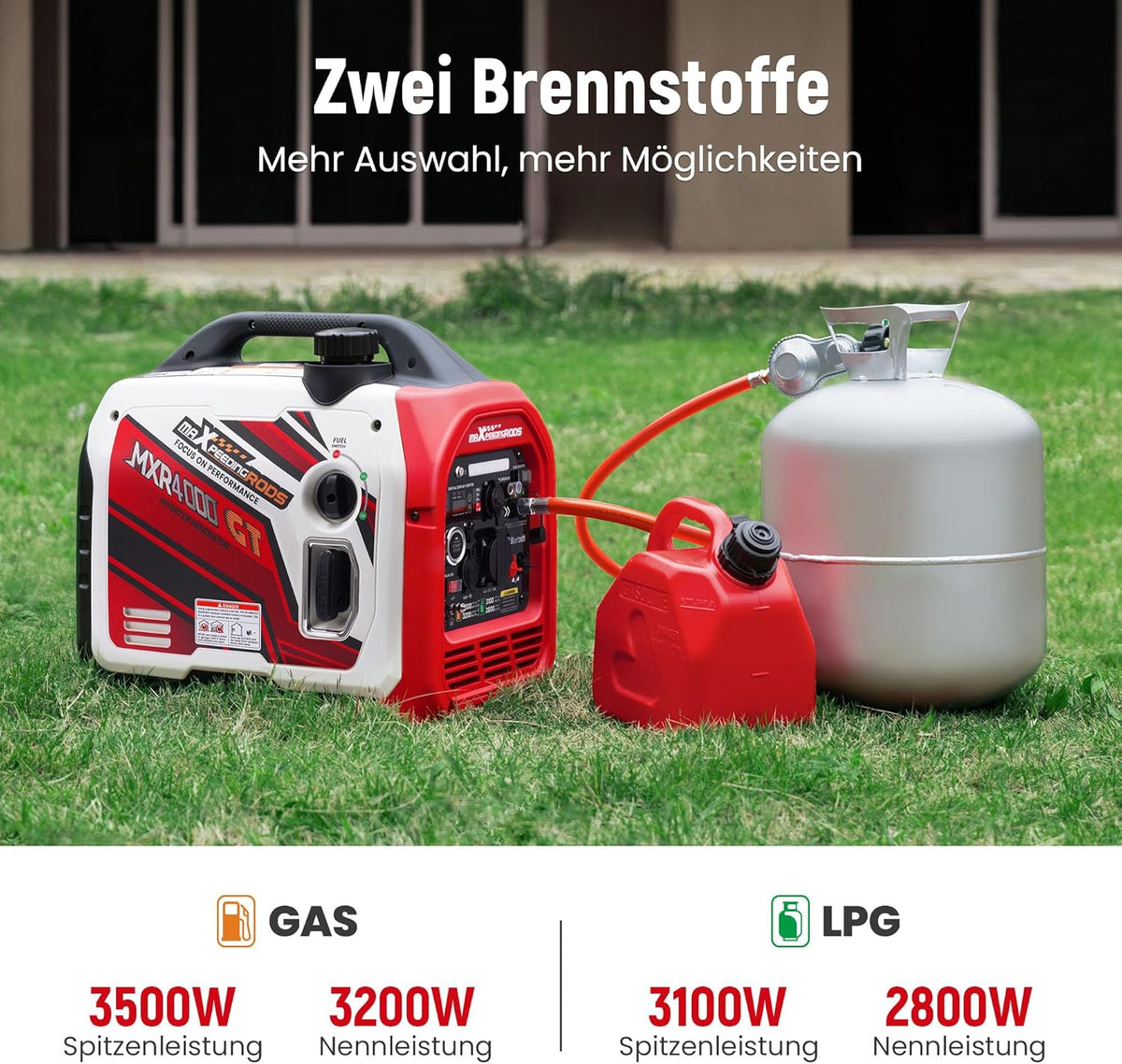 maXpeedingrods Stroomgenerator, inverter, 3500 W, benzine, stil, met Bluetooth®-app, afstandsbediening, stroomgenerator, LPG, benzine, digitaal, licht, als noodstroomaggregaat, voor camping, garage,