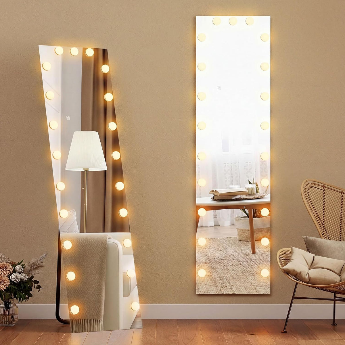 XL Spiegel – Staande Spiegel – Randloze Spiegel – Volledige Lengte Spiegel – Hollywood Spiegel – RGB LED Verlichting – Gehard Glas 150x40 cm