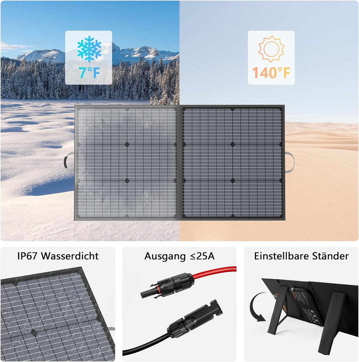 Draagbaar zonnepaneel, 110 W, opvouwbaar zonnepaneel, IP67 waterdichte kit met 20 V uitgang, 23,5% rendement module voor draagbaar stroomstation, outdoor, camping, laptops, camper, camper