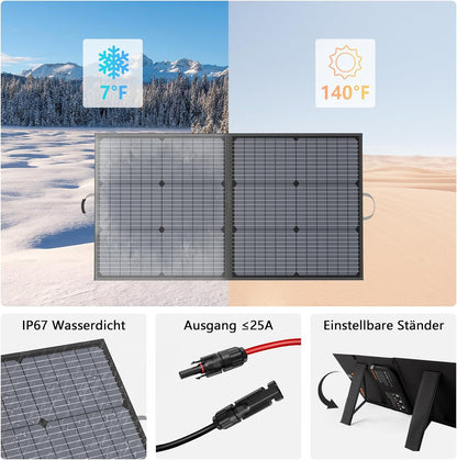 Draagbaar zonnepaneel, 110 W, opvouwbaar zonnepaneel, IP67 waterdichte kit met 20 V uitgang, 23,5% rendement module voor draagbaar stroomstation, outdoor, camping, laptops, camper, camper