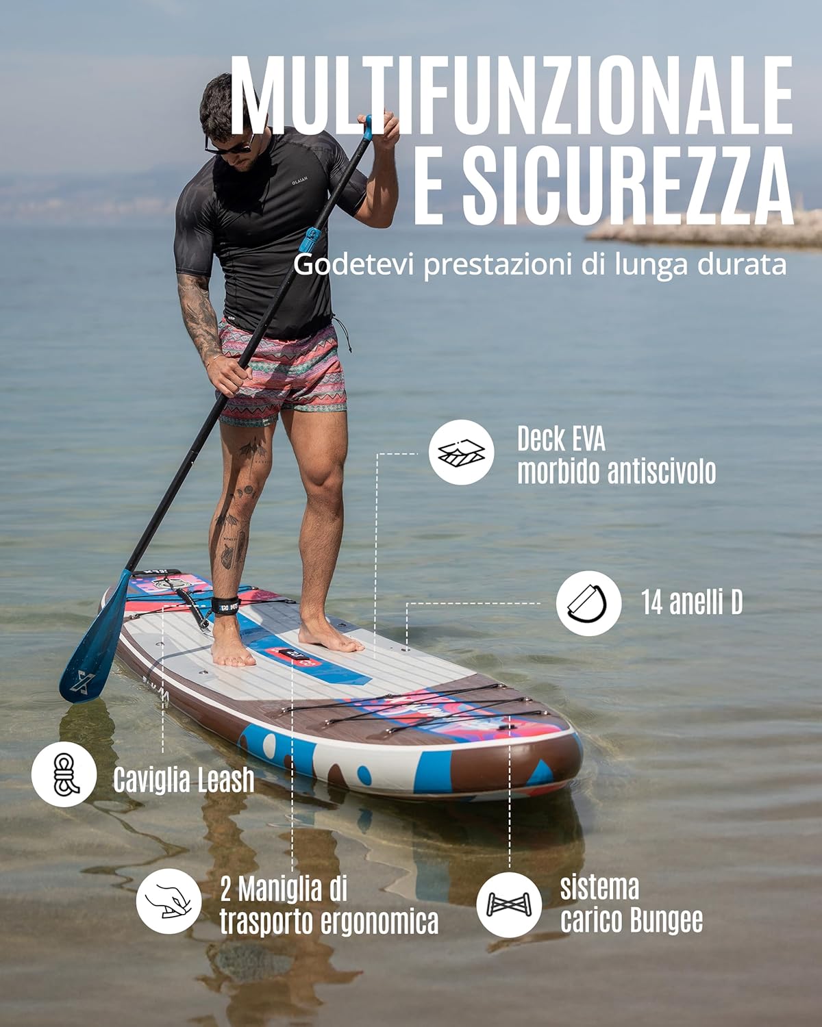 ZLX Opblaasbare SUP 10'6" Paddleboard voor Volwassenen – Antislip Stabiel Deck, Unieke Middenvin, Inclusief Premium Accessoires, Geschikt voor Beginners en Gevorderden