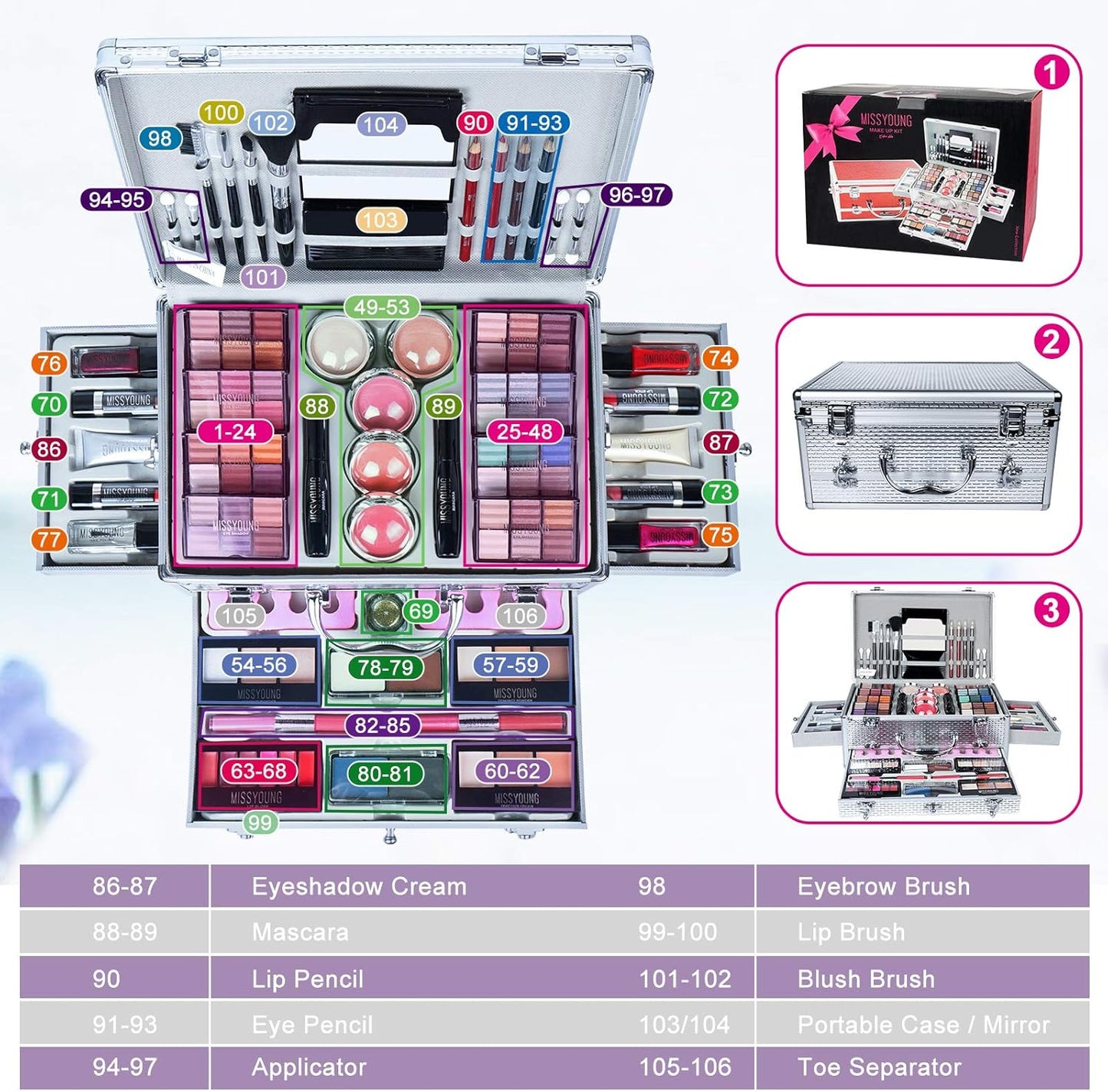 All-in-One Make-up Box Set Multifunctionele Cosmetica Opbergdoos Beauty Case Professionele Inhoud Oogschaduw Concealer Lipgloss Blusher Compact Poeder Wenkbrauw en Make-up Potlood Kwast #3