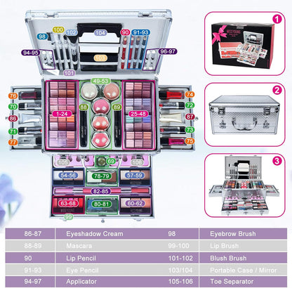 All-in-One Make-up Box Set Multifunctionele Cosmetica Opbergdoos Beauty Case Professionele Inhoud Oogschaduw Concealer Lipgloss Blusher Compact Poeder Wenkbrauw en Make-up Potlood Kwast #3