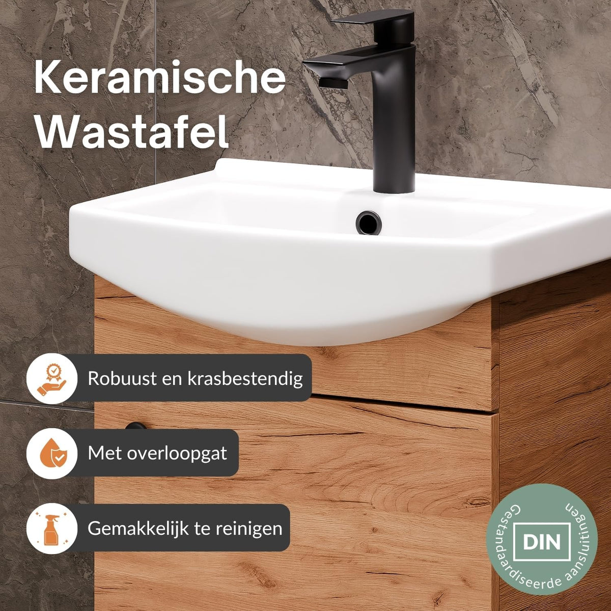 Planetmöbel bathroom cabinet set Washbasin with vanity unit 45 x 60 x 33 cm with mirror cabinet 40 cm for bathroom & guest toilet, gold oak - QUORE