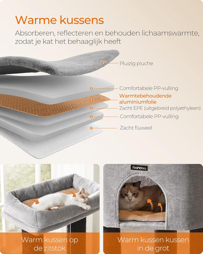 Krabpaal – Kattenboom – Kattenmeubel – Krabmeubel – Speelboom – Groot Formaat 160 cm Hoog – 11,3 cm Dikke Sisal Palen