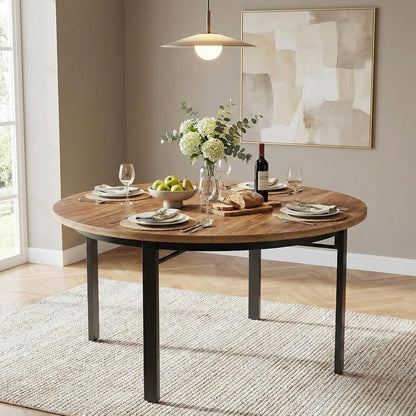 Lailang 119cm Eettafel, Eetkamertafel Ovaal, Kitchen Dining Table, Houten Eettafel, Dining Table For 6 People, 119 x 119 x 76 cm, Bruin