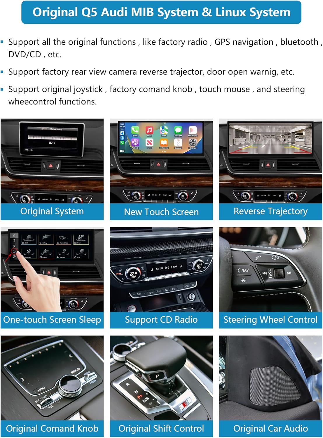 12,3 inch Autoradio – Multimedia Systeem – Navigatie Unit – CarPlay Scherm – Android Auto Interface – Draadloze Connectiviteit – Originele Functies Behoud – Heldere 1920x720 Resolutie