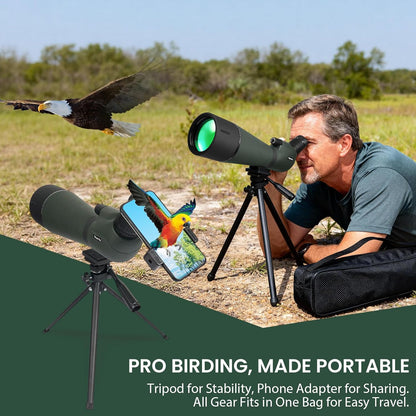BIBIRE HD-langzichten voor schieten op doel, hoekuitzicht 25-75 x 80 cm, met statief en adapter voor telefoon met lang zicht voor vogelobservatie, wilde dieren en jacht