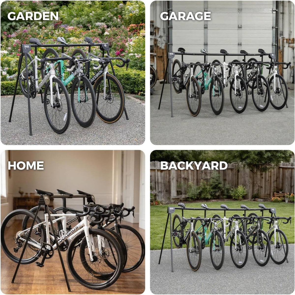 ROCKBROS Foldable Outdoor Bicycle Carrier 3/5 Bikes, Bike Floor Mount Capacity 80/120 kg, Stable and Rustproof, Parking Rack, Garage, Home, Road Bike, Mountain Bike, Black - QUORE