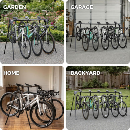 ROCKBROS Foldable Outdoor Bicycle Carrier 3/5 Bikes, Bike Floor Mount Capacity 80/120 kg, Stable and Rustproof, Parking Rack, Garage, Home, Road Bike, Mountain Bike, Black - QUORE