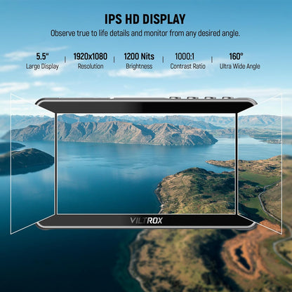 VILTROX DC-550 Pro 5,5 inch cameraveldmonitor, 4K HDMI-touchscreen DSLR-cameramonitor met batterijzonnekap, 1200 Nits 3D Lut 1920X1080 HD Focus Peaking Assist op cameravideomonitor