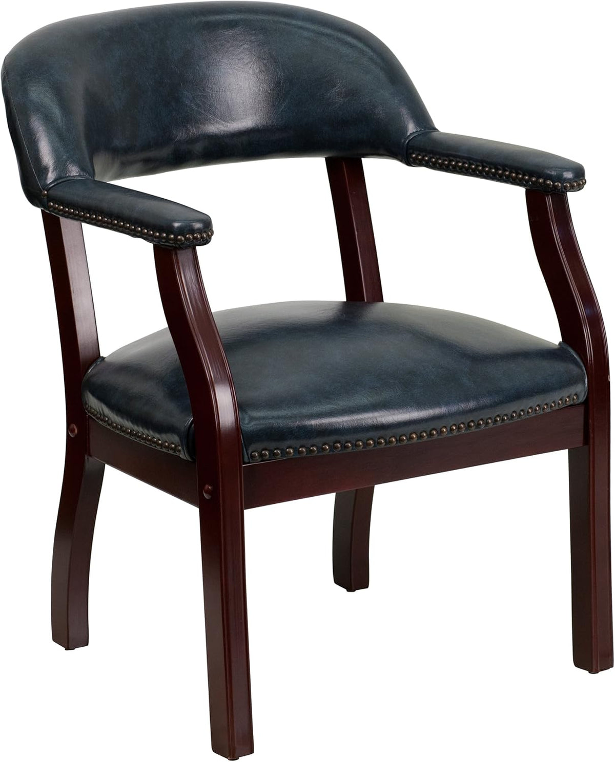 Conferentiestoel Marineblauw Vinyl – Ontvangststoel – Vergaderstoel – Gaststoel – Wachtstoel – Brandvertragend CAL-117 Schuim – Massief Hardhouten Frame
