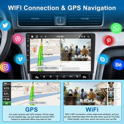 podofo autoradio, 8 kernen, 2-DIN autoradio, iOS, CarPlay, Android autoradio, 4 + 64 G, dubbele DIN 9 inch, 1280p IPS, touchscreen, stereo-radio met 32EQ DSP GPS, navigatie, wifi, Android auto en