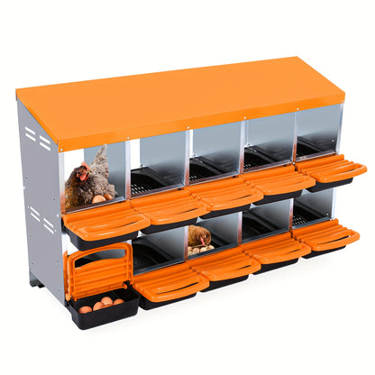 6/8/10-Hole Heavy-Duty Metal Chicken Nesting Boxes with Roll-On Egg Collection System, Ventilation Holes & Keylock Installation - All-Weather Durable Laying Boxes with Removable Trays & Egg Storage for Hens, Ducks, Geese - Ea