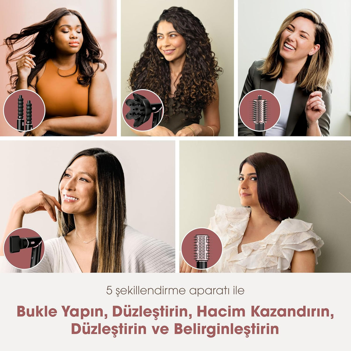 Shark FlexStyle 5-in-1 Airstyler & Haardroger, Automatische Krullers, Platte Borstel, Ovale Borstel, Concentrator, Diffuser, Bewaarhoes, Geen Hittebeschadiging, Zwart/Roségoud HD446EU
