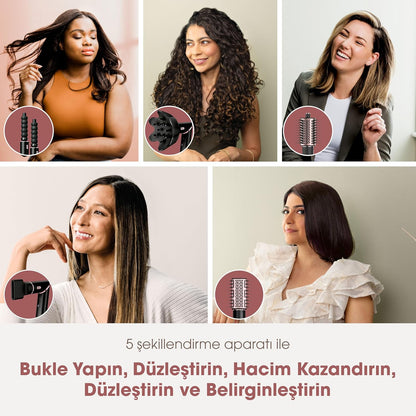 Shark FlexStyle 5-in-1 Airstyler & Haardroger, Automatische Krullers, Platte Borstel, Ovale Borstel, Concentrator, Diffuser, Bewaarhoes, Geen Hittebeschadiging, Zwart/Roségoud HD446EU