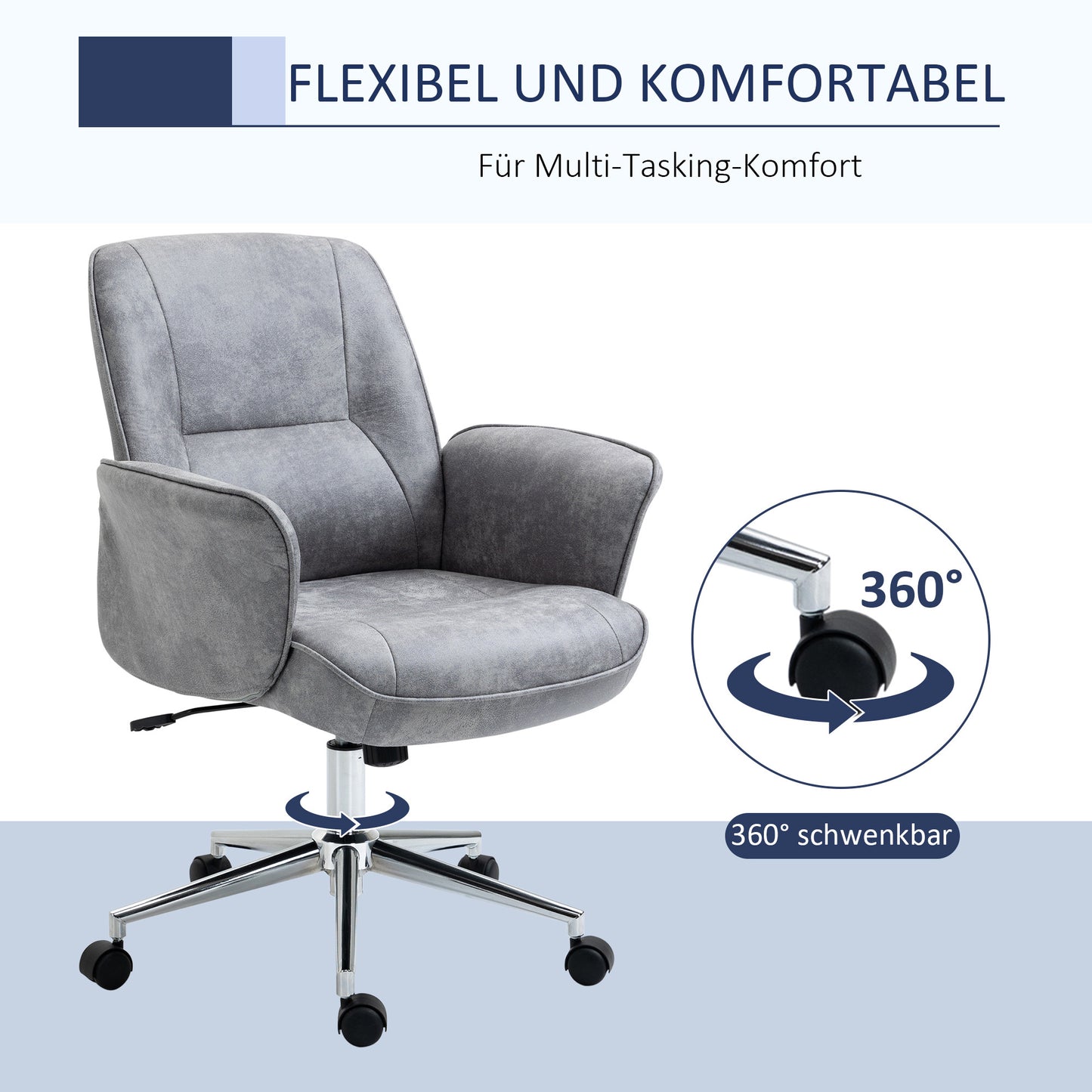 Bureaustoel – Bureau Stoel – Werkstoel – Kantoorstoel – Thuiswerkstoel – Ergonomisch Ontwerp – Verstelbare Hoogte – Kantelfunctie – Donkergrijs – Microvezel – Draagvermogen 120 kg