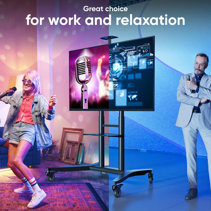 Verrijdbare TV-Standaard Zwart – TV-Stand Met Wielen, TV-Wagen, TV-Voet, Vloerstandaard – 55-90 Inch, Tot 75 Kg – In Hoogte Verstelbaar