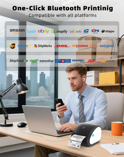 Bluetooth-labelprinter, DHL-labelprinter, verzendlabelprinter voor barcode-verzendlabels, DB403 thermische printer 4x6, compatibel met Esty, Royal Mail, DHL, Fedex, USPS