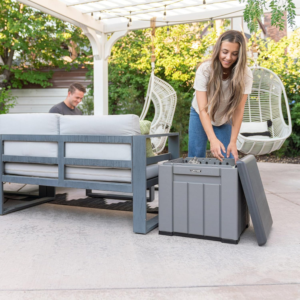 LIFETIME - Waterproof Outdoor Cabinet, 51 x 51 x 51 cm, 95 Litres, Square Storage Box, UV Protection, Storage Bench, Toy Box, Large Furniture, Patio Furniture, Garden Cabinets (92312) - QUORE